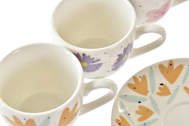 DKD Home Decor Taza Set Plato Flores Shengda Urban Multicolor Blanco Porcelana 90ml (12 Unidades) 6 x 5 x 8.5 cm