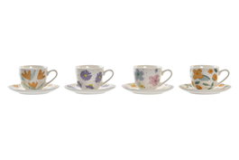 DKD Home Decor Conjunto de Taza y Plato de Porcelana Flores Shengda Multicolor