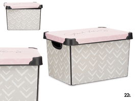 Kipit Caja Plástico 22L Vibes Con Asa 30x23.5x40 cm Estampado Gris Rosa (Set de 12)