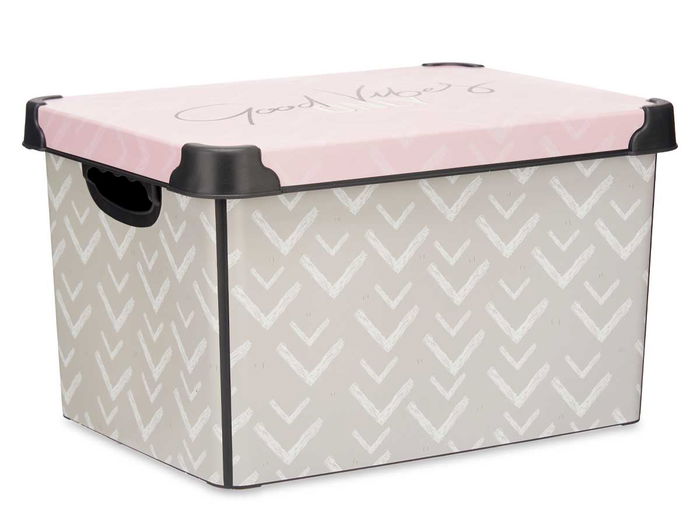 Kipit Caja Plástico 22L Vibes Con Asa 30x23.5x40 cm Estampado Gris Rosa (Set de 12)