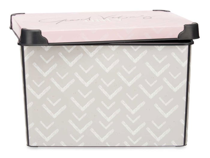 Kipit Caja Plástico 22L Vibes Con Asa 30x23.5x40 cm Estampado Gris Rosa (Set de 12)