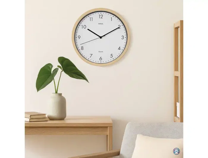Maul Reloj Pared Cuarzo 30 cm Marco Madera Natural Clara