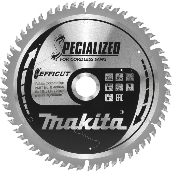 Makita B-69864 EFFICUT Hoja de sierra 165x20x60Z Makita B-69864 EFFICUT Hoja de sierra 165x20x60Z