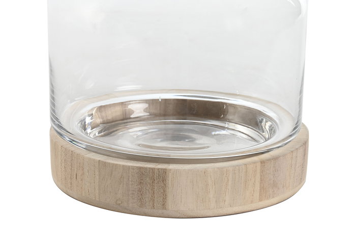 DKD Home Decor Jarron Transparente Natural Cristal y Madera 18 x 24 x 18 cm