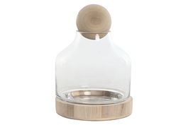 DKD Home Decor Jarron Transparente Natural Cristal y Madera 18 x 24 x 18 cm