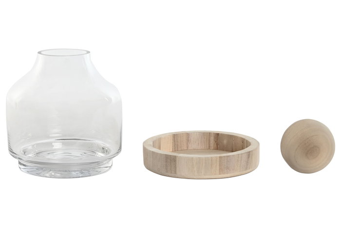 DKD Home Decor Jarron Transparente Natural Cristal y Madera 18 x 24 x 18 cm