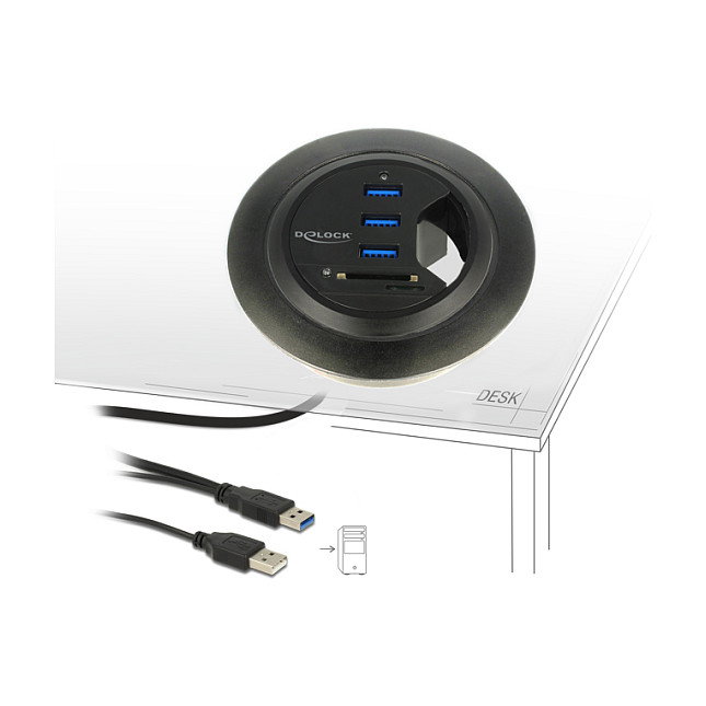 DeLOCK Hub de escritorio 3 puertos USB 3.0 y lector de tarjetas SD 62869