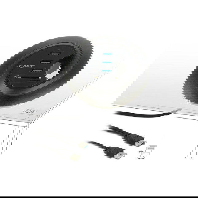DELOCK Tisch-Hub con 3 Puertos USB 3.0 y Lector de Tarjetas SD de 2 Ranuras | 62869
