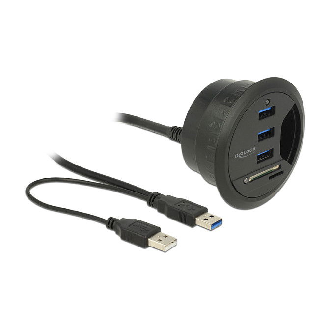 DELOCK Tisch-Hub con 3 Puertos USB 3.0 y Lector de Tarjetas SD de 2 Ranuras | 62869