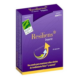 CIEN POR CIEN NATURAL Resiliens Deporte 30Cap. Fórmula Patentada ADAPT-S con Esquisandra, Rodiola, Eleuterococo y Vitamina B5 para Rendimiento Físico y Mental