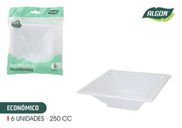Algon Set de 6 Bols Plásticos Económicos Cuadrados, 250 cc (12x12x3.5 cm) para Almacenaje (36 Unidades)