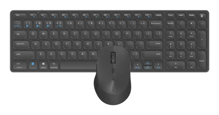 Rapoo 9700M Conjunto Teclado y Ratón Inalámbrico Bluetooth 5.0 y 2.4GHz Ultradelgado con Base Aluminio, 1600 DPI, Recargable, Compatible con Windows y Mac, Negro