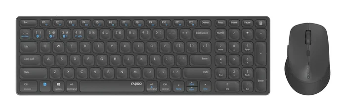 Rapoo 9700M Conjunto Teclado y Ratón Inalámbrico Bluetooth 5.0 y 2.4GHz Ultradelgado con Base Aluminio, 1600 DPI, Recargable, Compatible con Windows y Mac, Negro