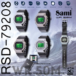 SAMI Reloj Deportivo WR50M con Pantalla LCD, Luz y Carcasa Protectora