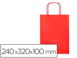 Q-connect Bolsa Papel Rojo Talla S con Asa Retorcida 240x100x320 mm (Paquete 25 Unidades)