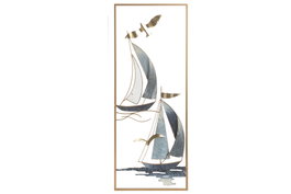 DKD Home Decor Decoración de Pared de Metal Veleros Azul Marino y Dorado