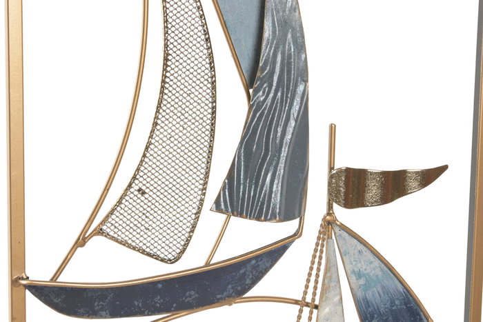 DKD Home Decor Decoración de Pared de Metal Veleros Azul Marino y Dorado