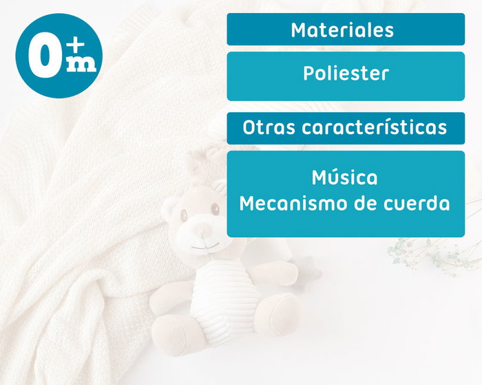 KioKids Peluche Oso Musical para Cuna con Melodía para Bebés +0 Meses Beige Dolci Amici