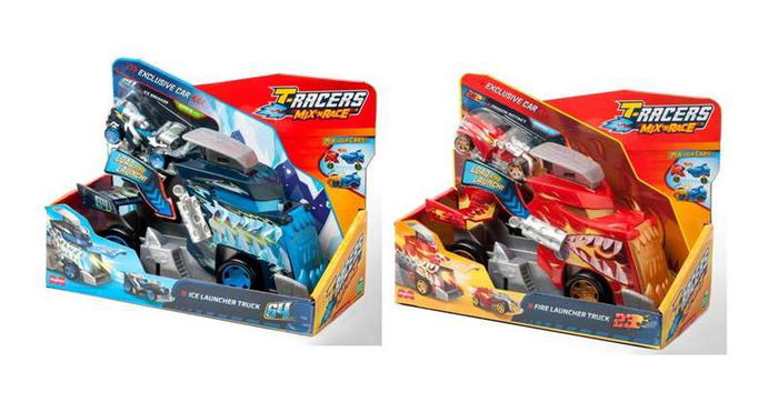 Magic Box T-Racers Mix 'n Race Lanzador Camión (Ice Truck o Fire Truck) Incluye Coche y Banderas 10x16,8x22,5cm - Modelos Surtidos