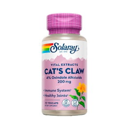 SOLARAY Uña de Gato 200 mg, 30 Cápsulas Veganas - Extracto de Corteza de Uncaria Tomentosa con 4% Alcaloides Oxindol, Apoyo Inmunológico y Articular