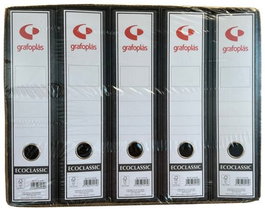 GRAFOPLAS Pack de 5 archivadores de palanca color negro, cartón forrado, formato folio