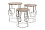 DKD Home Decor Mesita Auxiliar Loft Natural Plateado Mango y Cromado 49.5 x 62 x 49.5 cm Set de 3
