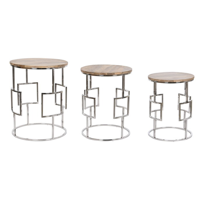 DKD Home Decor Set de 3 Mesitas Auxiliares Mango y Acero
