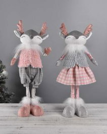 DKD Home Decor Figura Navidad Rosa Gris 11 x 49 x 15 cm (2 Unidades) Poliester