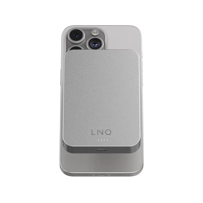 LINQ LQWP102 Batería Externa 10000 mAh Power Bank Carga Inalámbrica y Magnética Compatible MagSafe Plata, USB-C PD