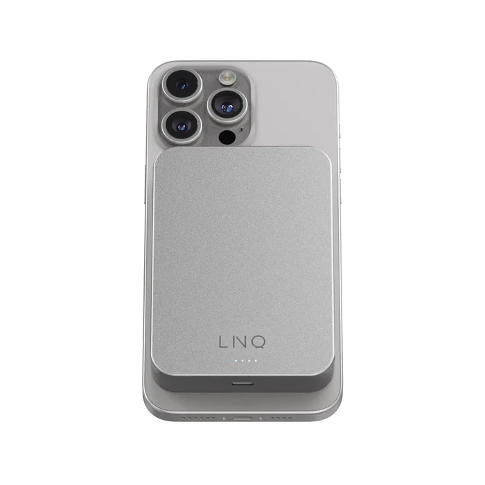 LINQ LQWP102 Batería Externa 10000 mAh Power Bank Carga Inalámbrica y Magnética Compatible MagSafe Plata, USB-C PD