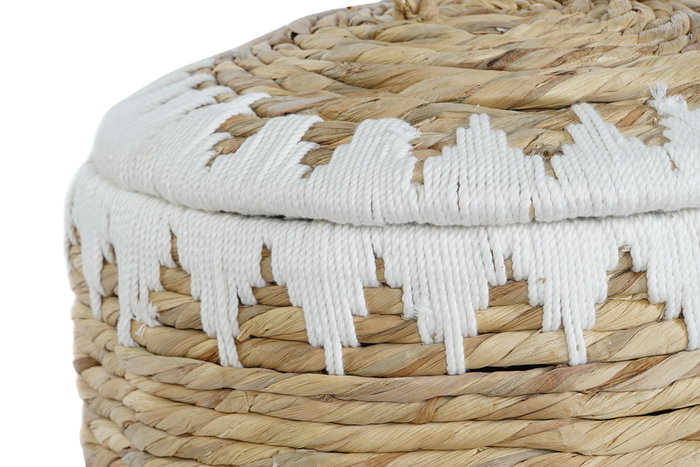 DKD Home Decor Set de 2 Cestas de Fibra y Algodón con Tapa Natural