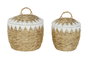 DKD Home Decor Set de 2 Cestas de Fibra y Algodón con Tapa Natural