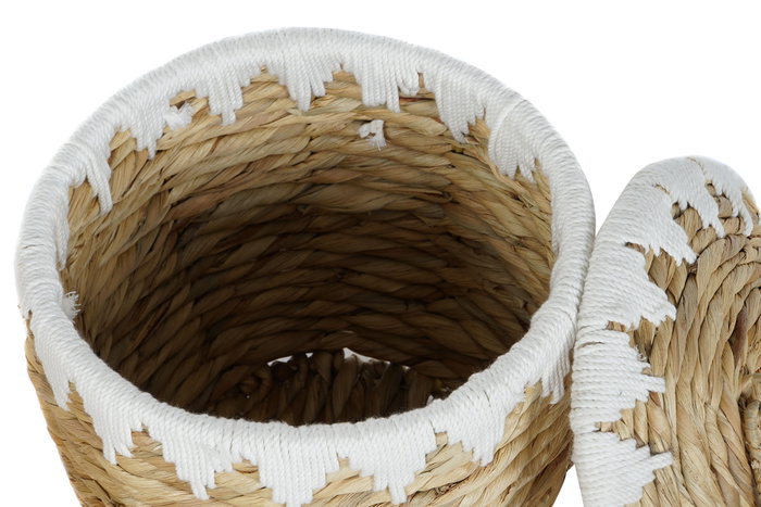 DKD Home Decor Set de 2 Cestas de Fibra y Algodón con Tapa Natural