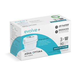 Aqua Optima Filtro de Agua Evolve+ Pack de 3 - Filtración de 5 Pasos, Compatible con Brita y Otras Marcas, 100 Litros por Cartucho