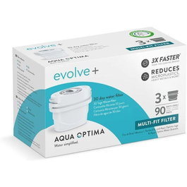 Aqua Optima Filtro de Agua Evolve+ Pack de 3 - Filtración de 5 Pasos, Compatible con Brita y Otras Marcas, 100 Litros por Cartucho