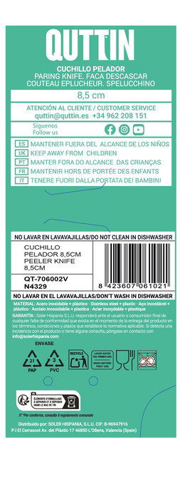 Quttin Cuchillo Pelador Black 8.5 cm (36 Unidades)