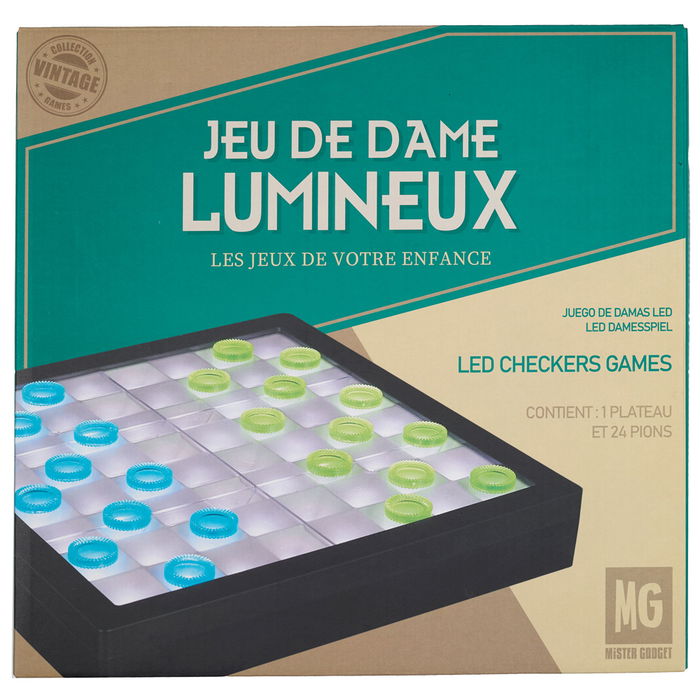 Mister Gadget Juego Damas Led Transparente Colección Vintage Luminoso para Jugar en la Oscuridad