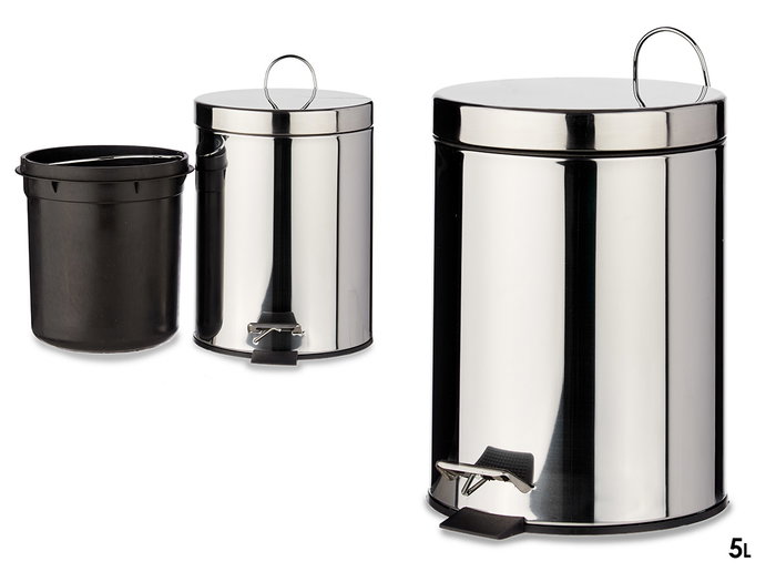 Berilo Papelera de Acero Inoxidable con Pedal, 5L, Plata - 20.5x27.5x26 cm, con Cubo Extraíble (Set de 4)