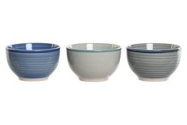 DKD Home Decor Cuencos de Gres Platos Azules Surtidos de 700 ml