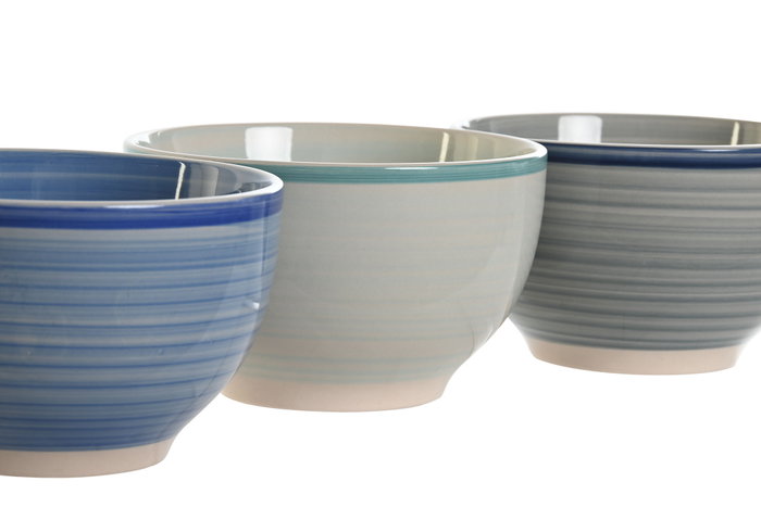 DKD Home Decor Cuencos de Gres Platos Azules Surtidos de 700 ml