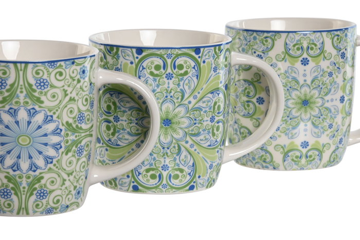 DKD Home Decor Juego de tazas de porcelana Azulejos 350ml Surtido