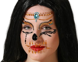 Joyas Faciales Adhesivas Egipcia con Gemas Naranjas y Azules