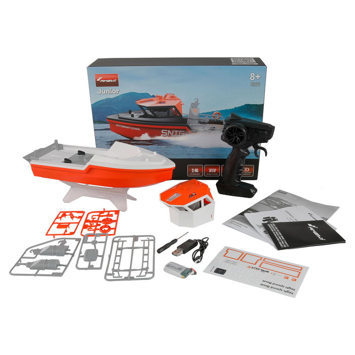AMEWI Rettungsboot Snig Jetantrieb 26116 Barco RC a Control Remoto, Motor Sin Escobillas, Blanco/Naranja, 320 mm, RTR, 8+ Años