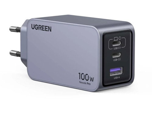 UGREEN Nexode Pro EU Cargador Rápido GaN PD de 3 Puertos con Cable USB-C Universal Negro, Gris