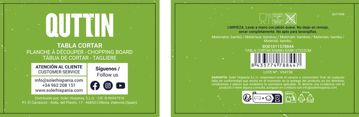 Quttin Tabla Cortar Bambu Dark 37 x 22 cm (18 Unidades)