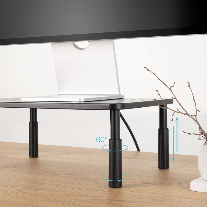 TooQ TQMR086 Soporte para Monitor de Escritorio, Elevador Ergonómico con Ajuste de Altura (100-140 mm) para Pantalla, Portátil o Impresora, Hasta 20 kg, Negro