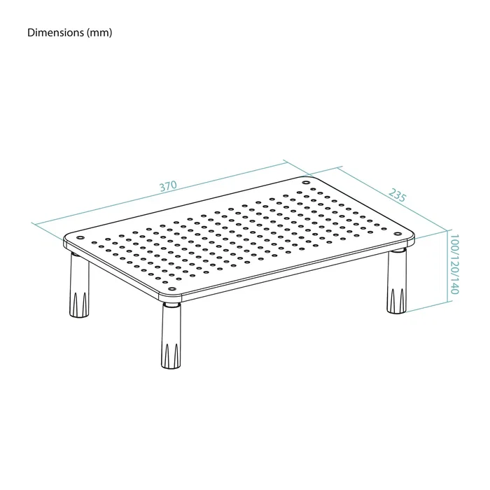 TooQ TQMR086 Soporte para Monitor de Escritorio, Elevador Ergonómico con Ajuste de Altura (100-140 mm) para Pantalla, Portátil o Impresora, Hasta 20 kg, Negro