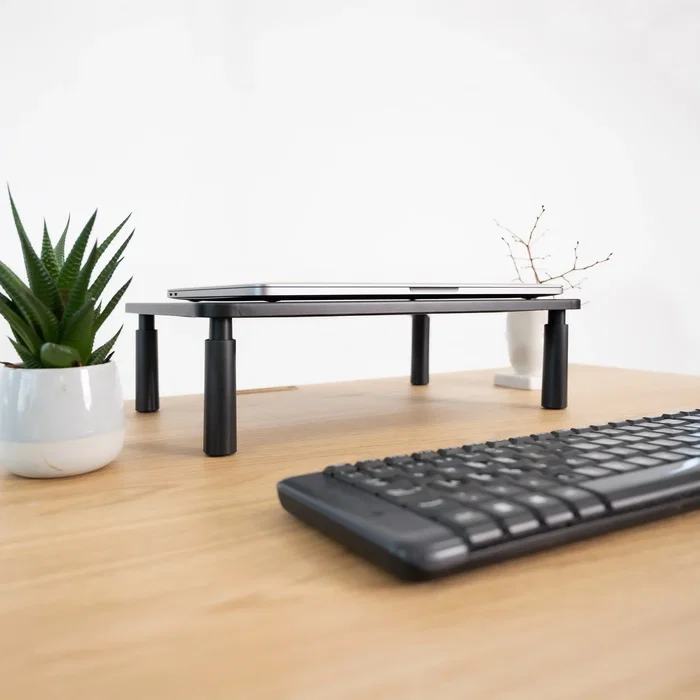TooQ TQMR086 Soporte para Monitor de Escritorio, Elevador Ergonómico con Ajuste de Altura (100-140 mm) para Pantalla, Portátil o Impresora, Hasta 20 kg, Negro