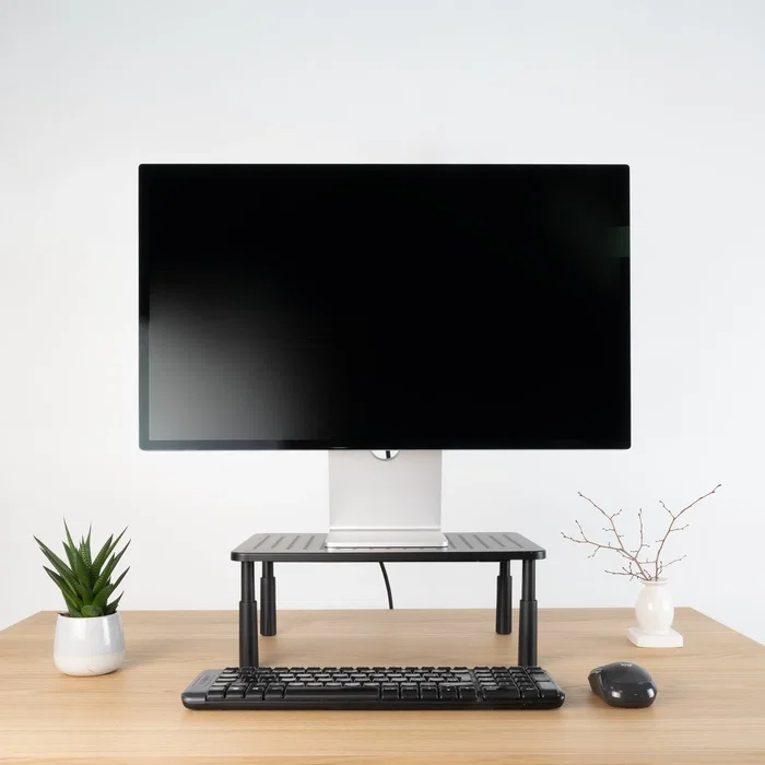 TooQ TQMR086 Soporte para Monitor de Escritorio, Elevador Ergonómico con Ajuste de Altura (100-140 mm) para Pantalla, Portátil o Impresora, Hasta 20 kg, Negro