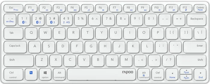 Rapoo Teclado Inalámbrico E9600M Bluetooth 5.0 y 2.4 GHz Multidispositivo, Diseño Ultrafino Compacto con Base de Aluminio, Teclas Multimedia, Batería Recargable, Color Blanco